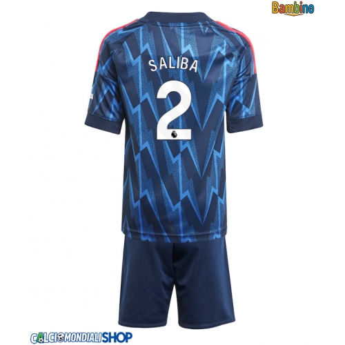 Maglie da calcio Arsenal William Saliba #2 Seconda Maglia Bambino 2025-26 Manica Corta + Pantaloni corti)